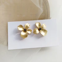 s925 temperament stereo matte gold flowers stud earrings for women vintage minimalism style big earring fashion party jewelry