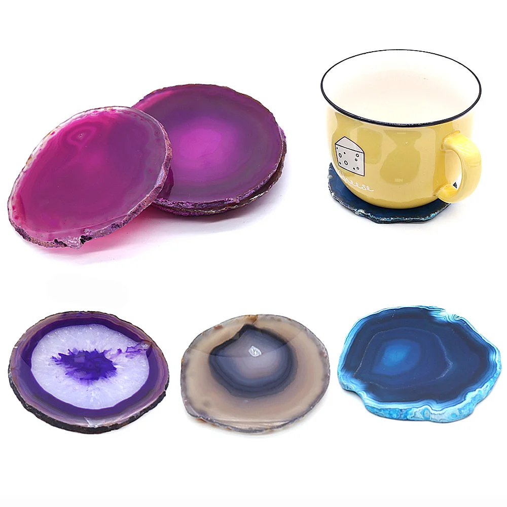 

Natural Geode Agate Stone Coasters Colorful Agate Slices Ornaments Drink Coaster Cup Mat Real Agate Pad for Home Decoration