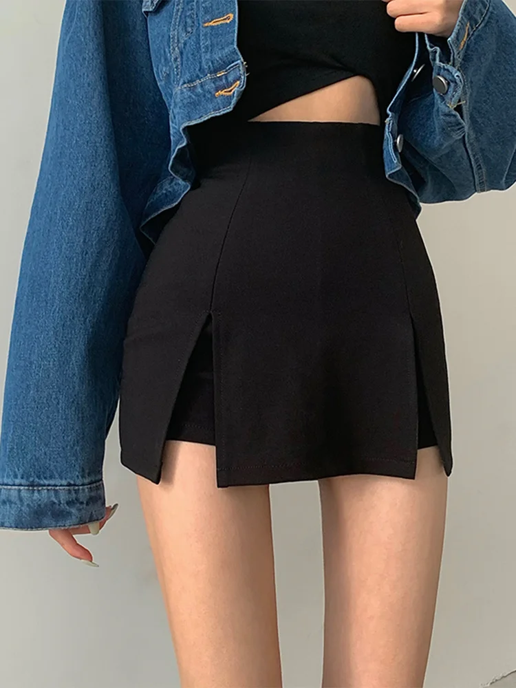 

Black Casual Pants 2021 New Shorts Women's High Waisted Summer Loose Dress Show Thin Versatile Split Skirt