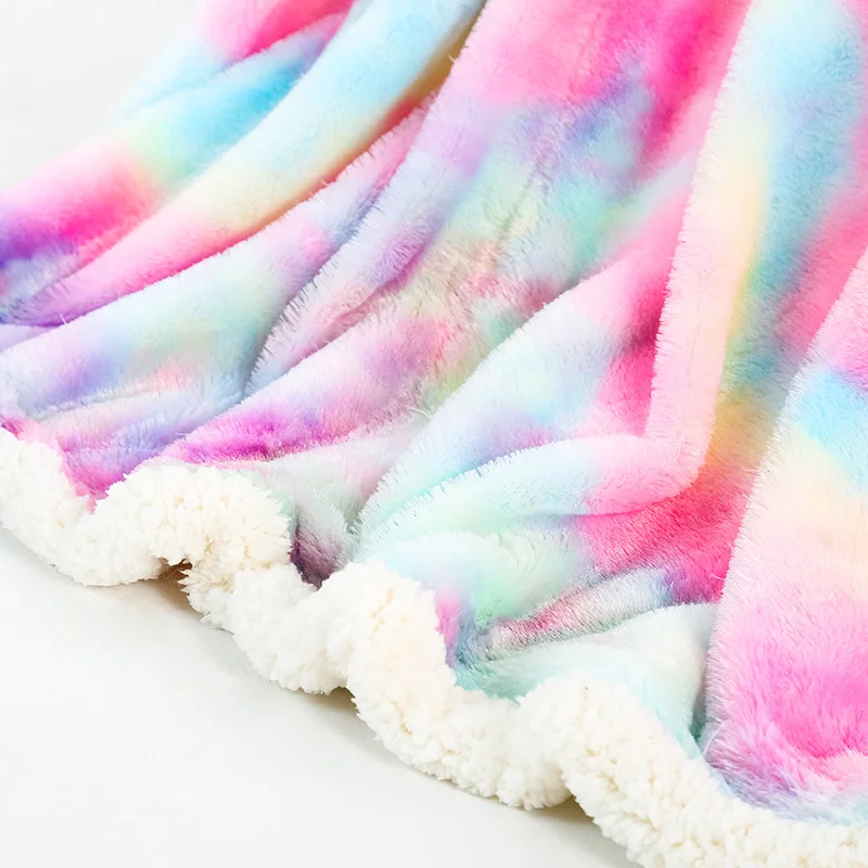 

Bubble Kiss Thick Double Layer Lamb Wool Blanket Rainbow Tie Dye Faux Fur Blankets For Beds Winter Warm Plush Fleece Blanket