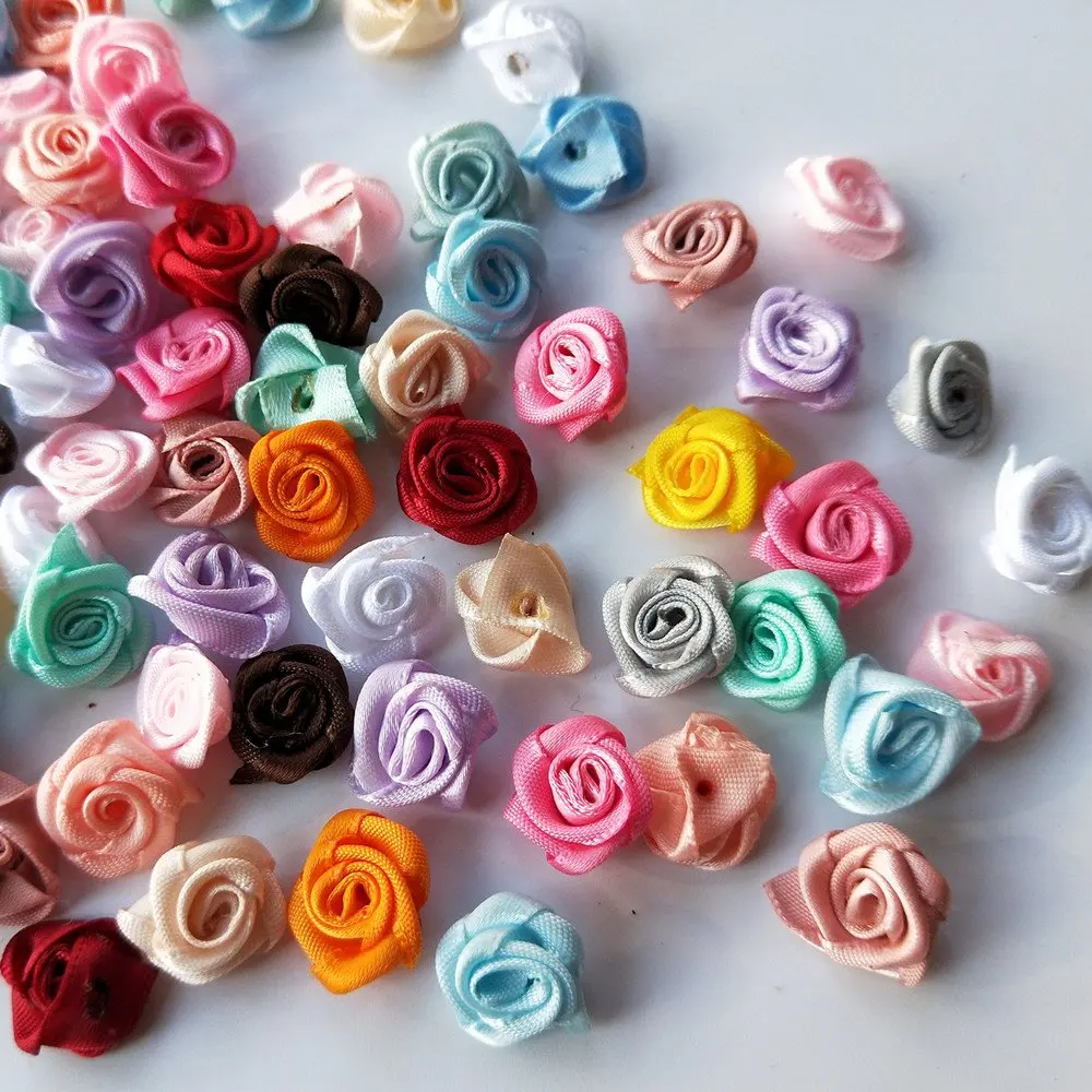 100 шт/Партия 15 мм розы из лент DIY шитье Свадебные украшения ремесла поставки много цветов