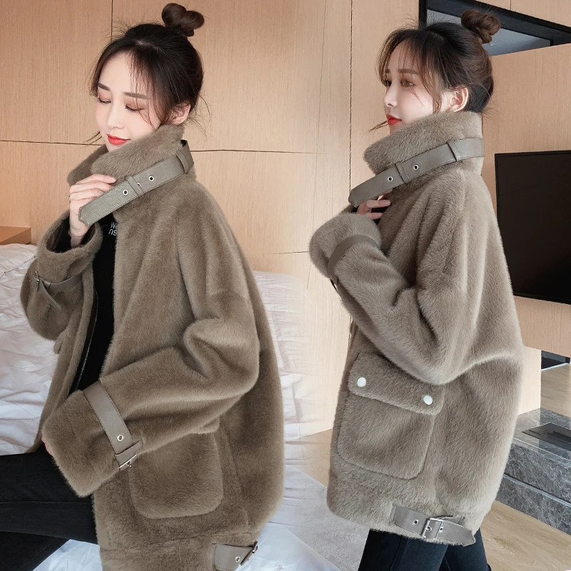 

Women 2020 Autumn Winter New Fashion Genuine Mink Fur Suede Coat Female Real Fur Jacket Ladies Casual Loose Warm Outerwear A45