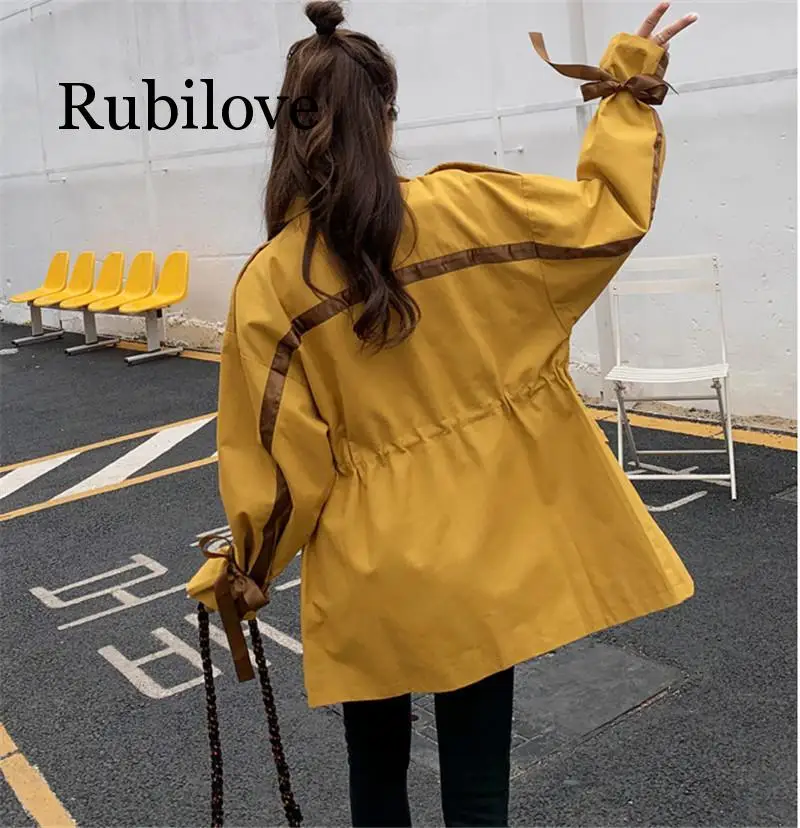 

Plus Size Women Windbreaker Korean Fashion Spring Autumn Casual Loose Jacket Mid-length Ladies Long Sleeve Outwear Female