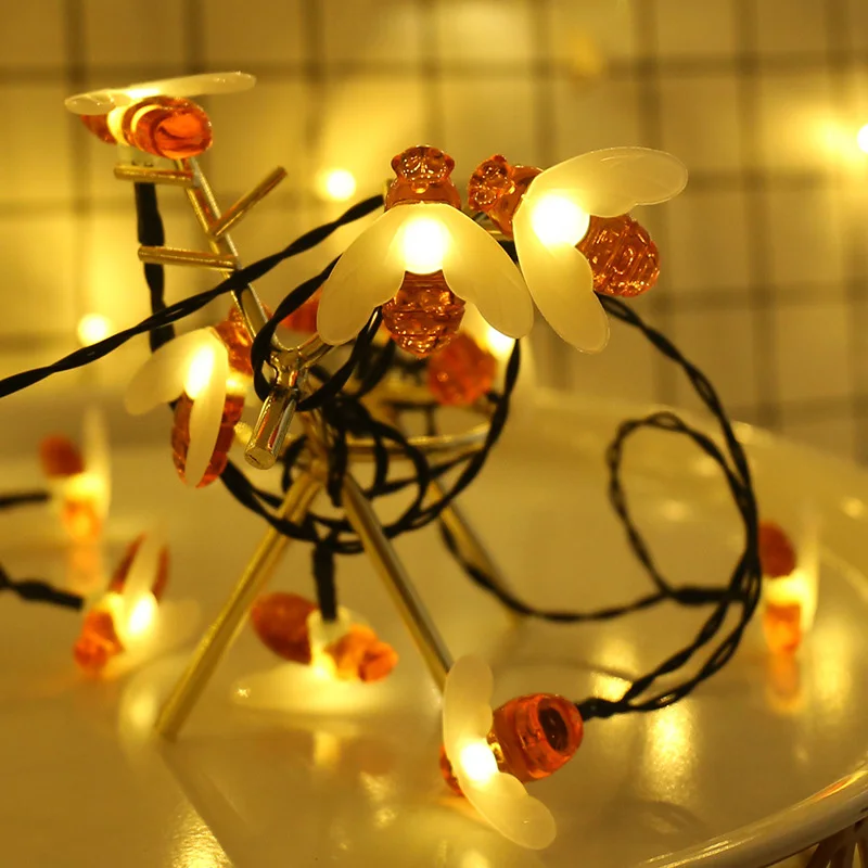 Bee String Lights 20 Led Outdoor Solar Power LEDs Strings Waterproof Garden Patio Fence Gazebo Summer Night Light Decorations | Лампы и