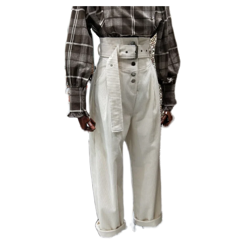 

Korean 2021 winter autumn new high-waist lace-up waist corduroy jeans women's casual straight-leg pants trend KZ906