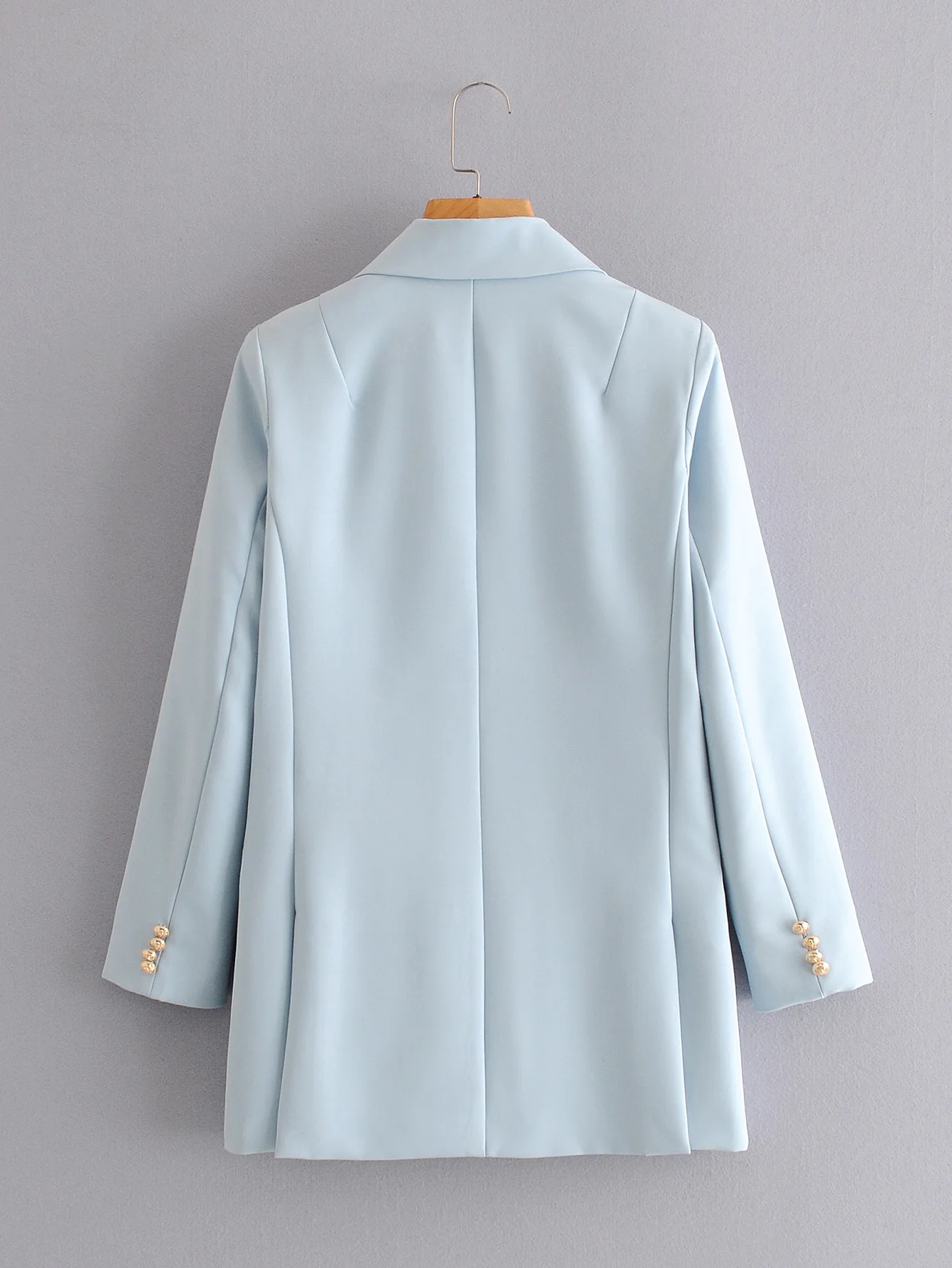 

2020 Summer New Gold Buckle Double Breasted Suit blazer zaraing-style za vadiming sheining women female blue blazer suit Dt27609