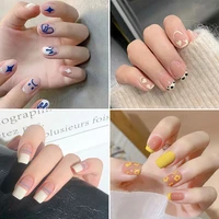 blue cloud nail tip fake art creative design short press on nails with glue full artificial daisy square false nails