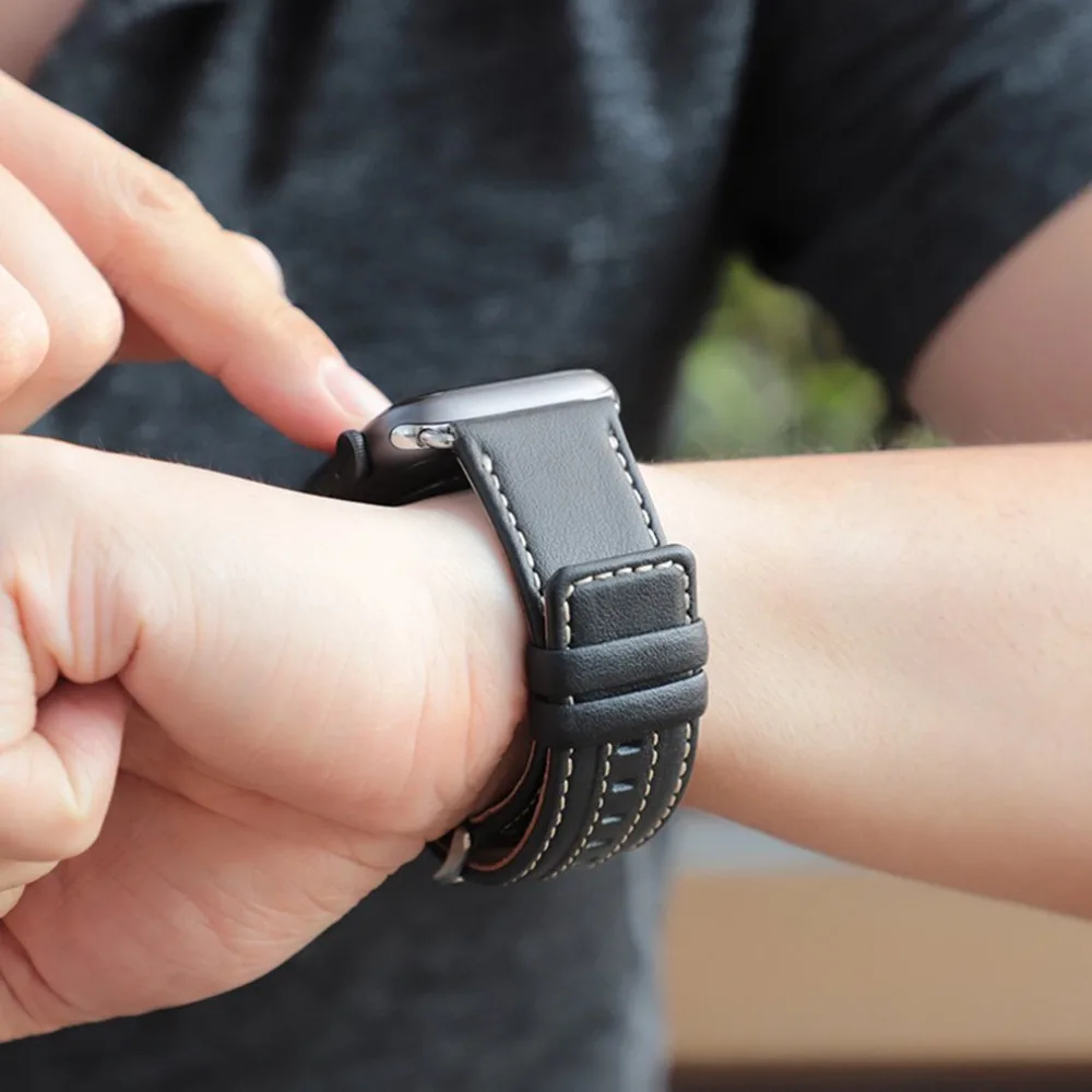 Luxury Soft PU Leather Bracelet Strap Trendy Design Women Men Watch Wrist Strap Band Suitable for Apple Watch Series1/2/3/4