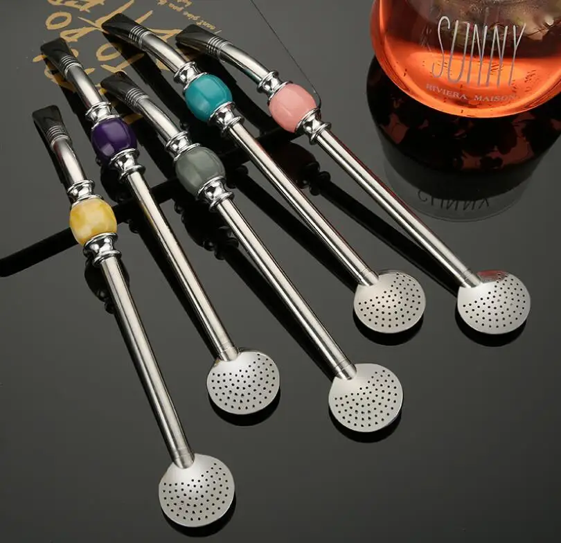 

New Stainless Steel Spoon Tea Filter Tea Straws with Cleaning Brush Straw Yerba Mate Reusable Tea Tools Washable Bar Accessories
