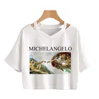Женская футболка с коротким рукавом, V-образным вырезом и принтом Микеланджело, в стиле Харадзюку, футболка с принцессой