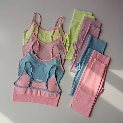 

Seamless Two-piece Set Women's High Elastic Gathering Underwear Quick Drying High Waist Yoga Pants Training Fitness Suit