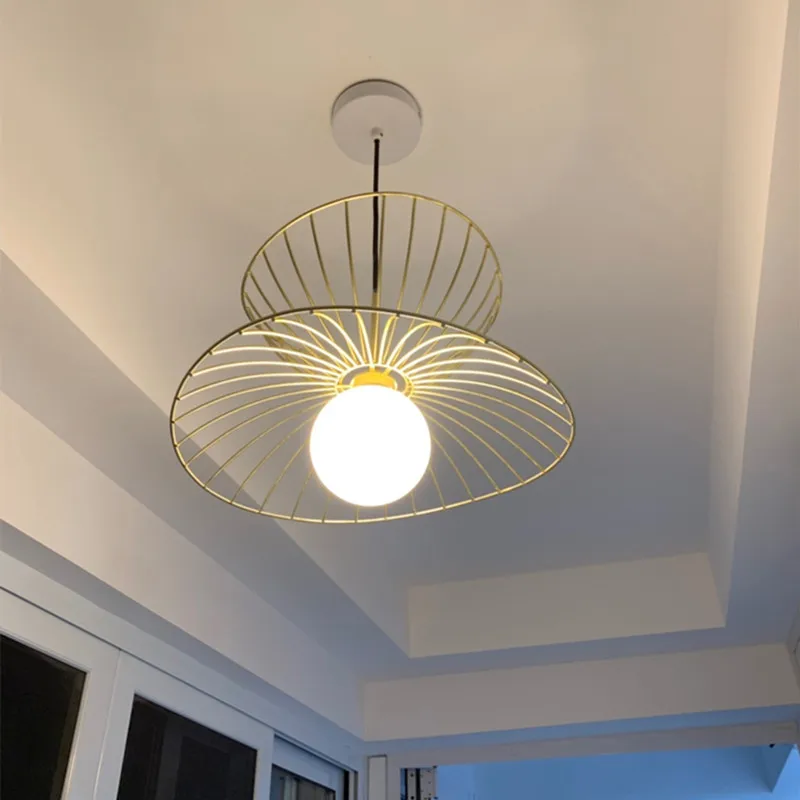 

Европейская классическая светодиодная Люстра для ресторана, кухни, спальни, коридора, балкона, прохода, художественная соломенная шляпа, железный декоративный подвесной светильник