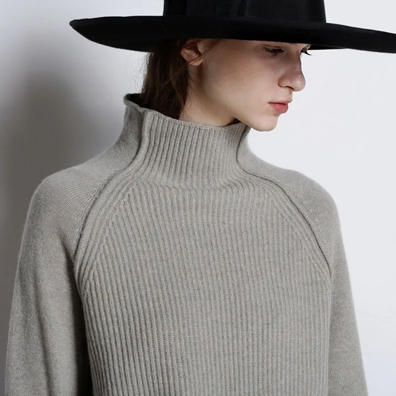 

New Style Autumn and Winter Lazy Pullover Women's High Collar with Stripes Short Thick Loose Sweater Fall 2020 Women Clothing