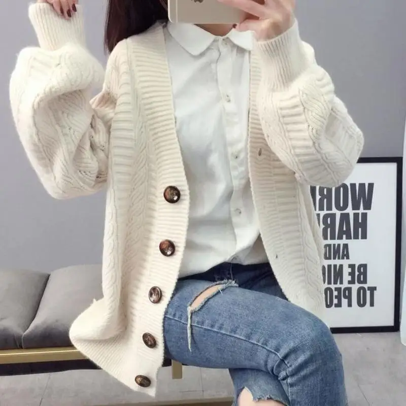 Fashion Elegant Warm Autumn Winter Sweater Cardigan Women Twist Knitted Casual Pink |