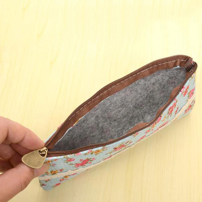 Пенал тканевый большой с цветочным рисунком креативный милый чехол для ручек и