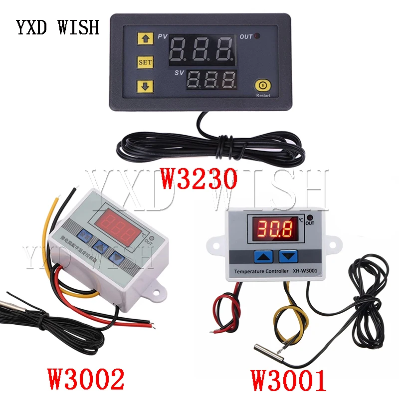 

Цифровой светодиодный термостат W3001, W3002, W3230, регулятор температуры, переменный ток 110-220 В, постоянный ток 12 В, 24 В, 10 шт.