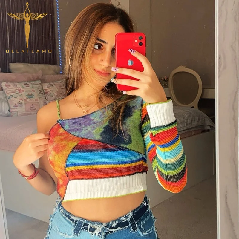 Женская односторонняя футболка с длинным рукавом Женский вязаный пуловер в