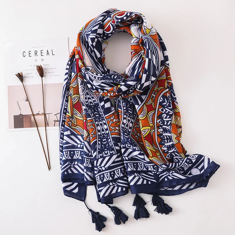 

Spring and Summer New Korea Retro National Style Thailand Travel Sunscreen Scarves Geometric Scarf Shawls for Woman