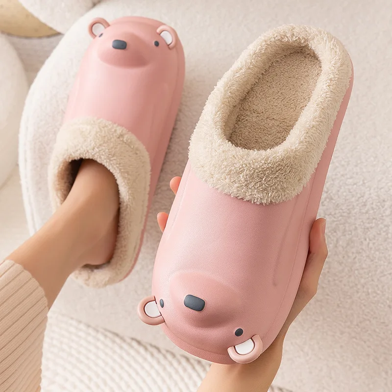 

2021 New Winter Slippers Warm Men Shoes Waterproof Women Couples Non-Slip Plush Cotton Indoor Outdoor Cozy Home Autumn Thick Hee