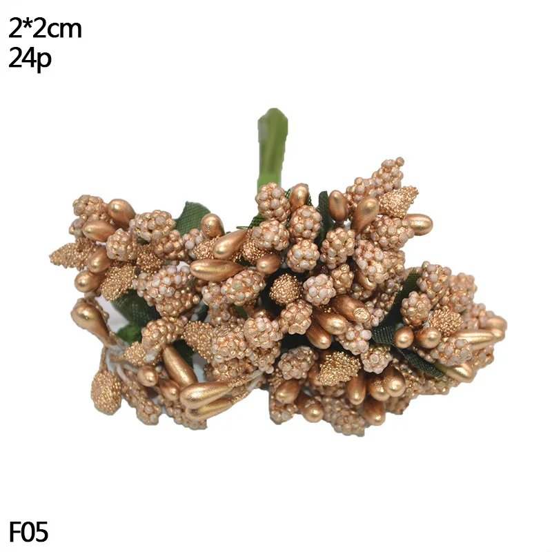 G05-24pcs gold Рождественский красный цветок, искусственный цветок, тычинки, вишневые ягоды, сделай сам, Рождественский венок, ремесло, Свадебная вечеринка, товары для украшения дома - Цвет: G05-24pcs gold