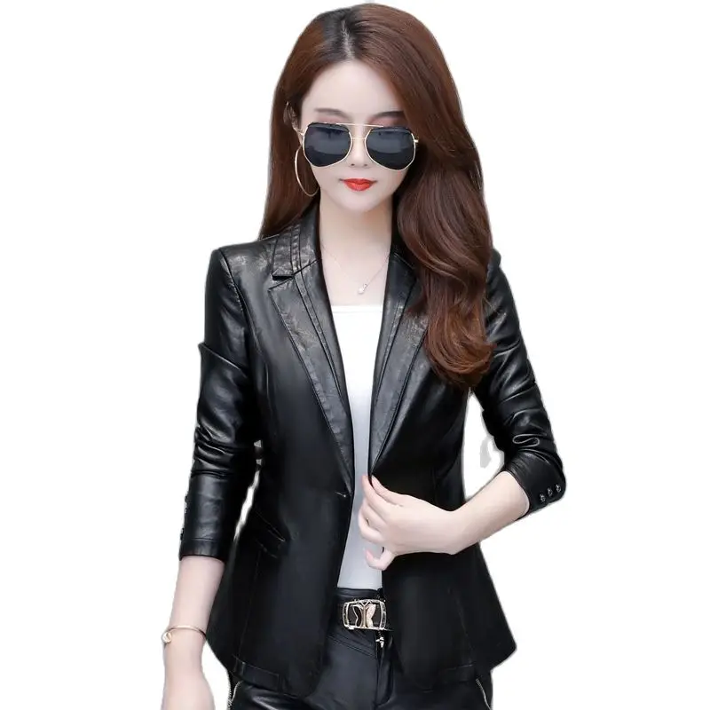 Chaquetas de cuero para mujer, traje corto de talla grande, abrigos de cuero, chaqueta negra, ropa de motorista, 2021
