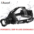 Налобный фонарь Litwod 2064Z45, светодиодный налобный фонарь XHP90, 32 Вт, zoom 18650, внешний аккумулятор, фонарик