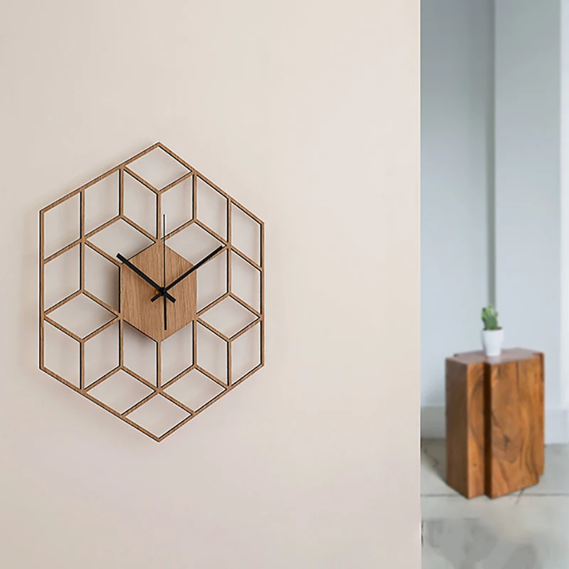 Модные 1 шт. шестигранные деревянные настенные часы усовершенствованные