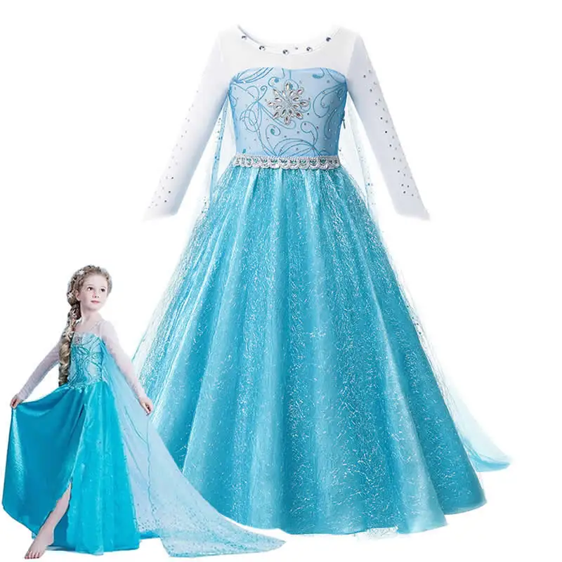 Girls Elsa Princess Dress Anna Winter Inspired Costume Cartoon Film Light Up Long Sleeves Makeup Snowman Olaf Cosplay Party Sets | Детская
