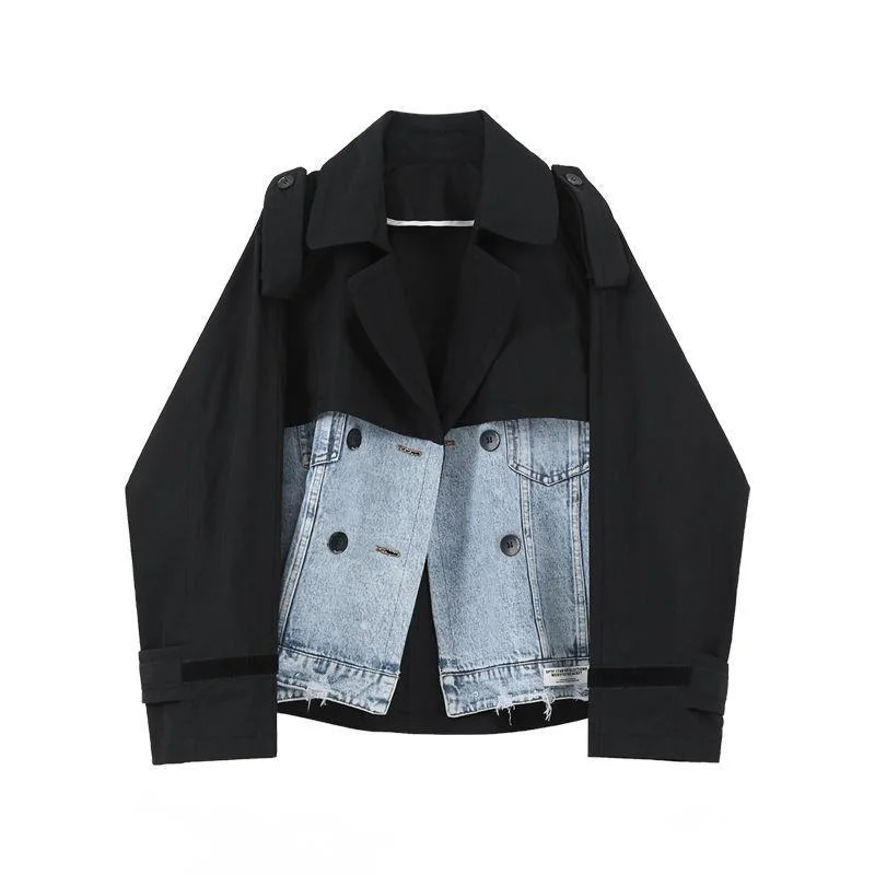 

2021 Spring New Women Long Sleeve Denim Stitching Blazer Fashion Trend Ladies Suit Korean Style Contrast Color Design Jacket