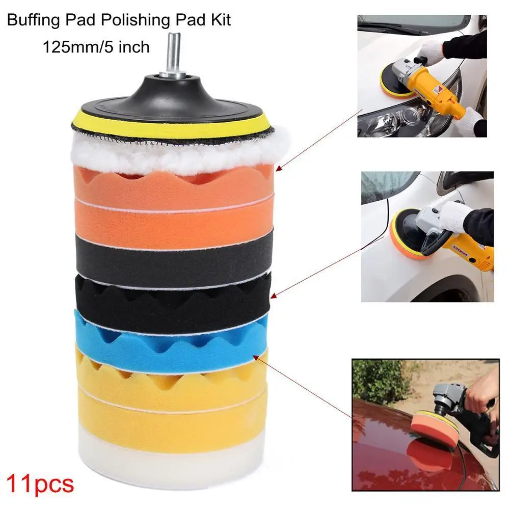 

5inch Car Polishing Disc 11Pcs/Set Self-Adhesive Buffing Polishing Drill Adapter Waxing Wheel For Car Polisher Sponge Wool I6E6
