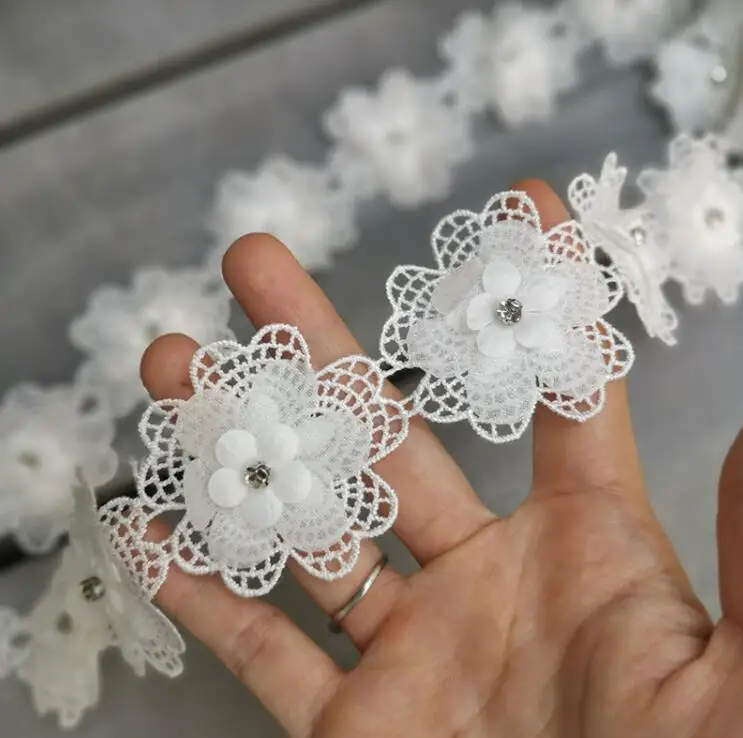 10 Yards Ivory Lace Fabric Wedding Dress Applique Rhinestone Guipure Flower Trim DIY Accessories 5cm Width | Дом и сад