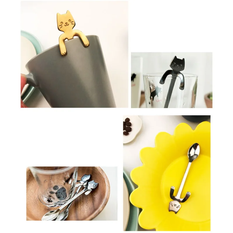 ПК Нержавеющая сталь Кофе & Чай ложка мини юбка пачка с принтом в виде кота ручка