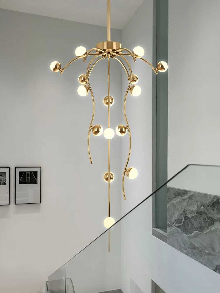 

Nordic post-modern glass chandelier dining room bar living room villa stairwell all copper simple chandelier