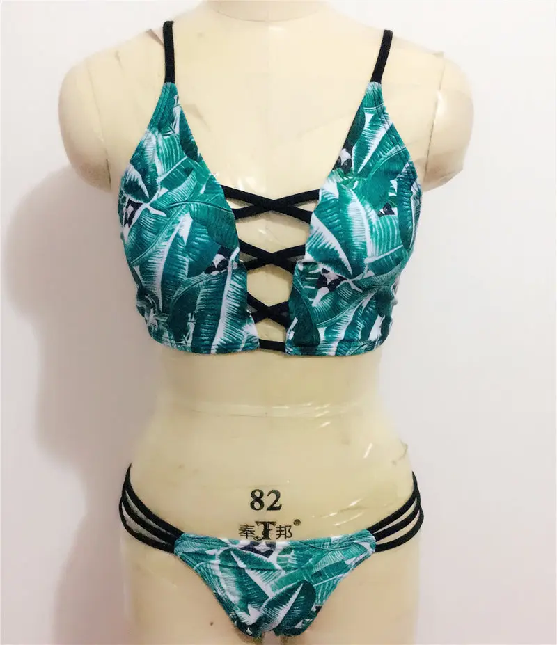 

Sexy Printed Bikinis Sets 2020 Hot Summer Women Swimsuit Swimwear Criss-cross Padded Bra Beachwear Female Bikinis Bathing Suit
