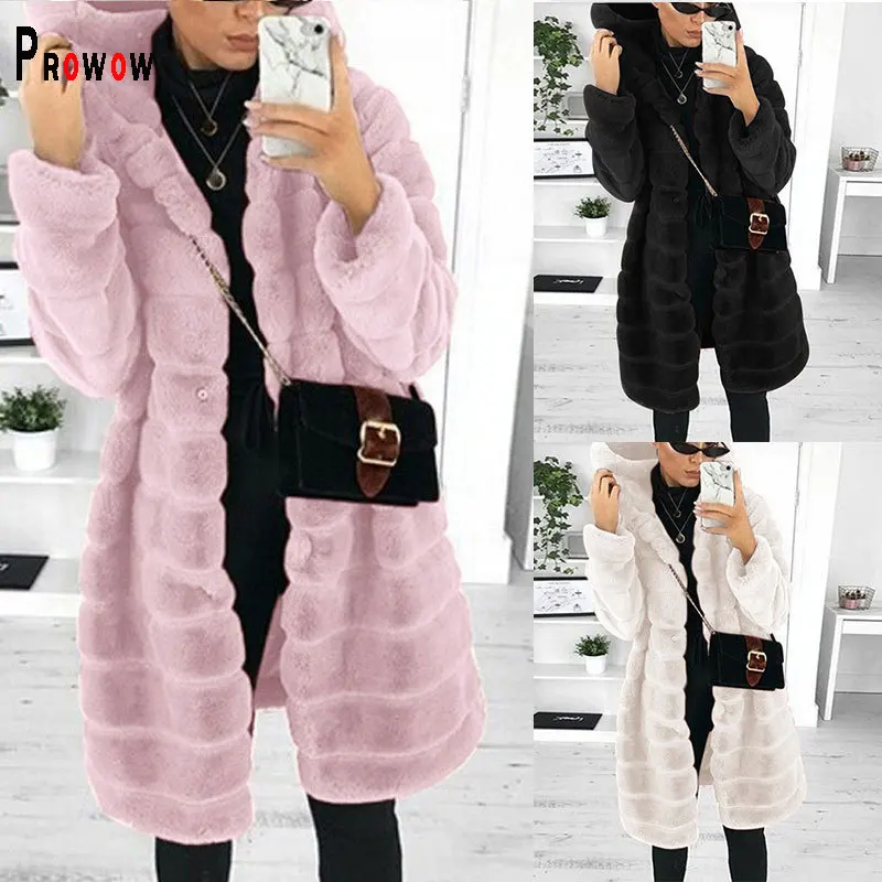 Women Coat Fashion Thick Warm Winter Office Lady Windproof Outerwear Long Style Faux Fur Solid Color Tops Clothes Streetwear