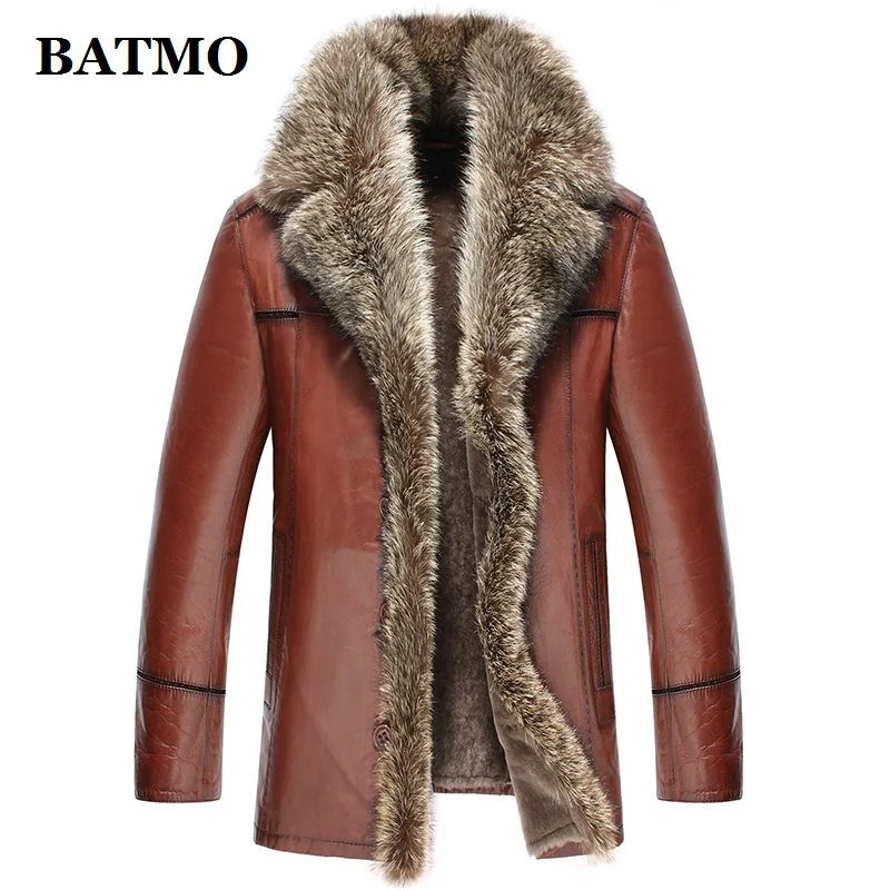 BATMO new arrival winter natrual sheepskin leather jackets men,men's raccoon fur collar& wool liner coat men N4061