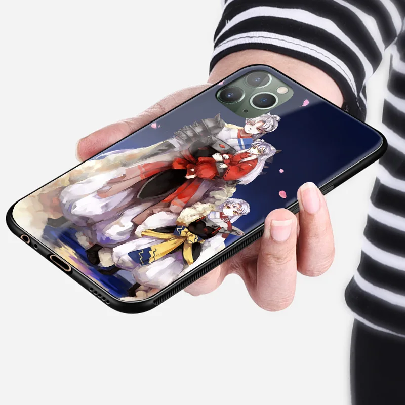 Силиконовый стеклянный чехол для телефона InuYasha Anime Sesshomaru Kagome iPhone SE 6s 7 8 Plus X XR XS 11 Pro