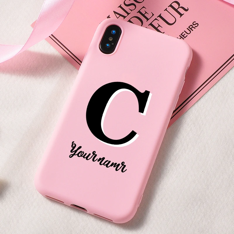 Custom Name Case For iPhone 11 Pro SE 2020 XS Max X XR 8 7Plus Candy Color Letters Soft Silicone Cover Creative Customized |