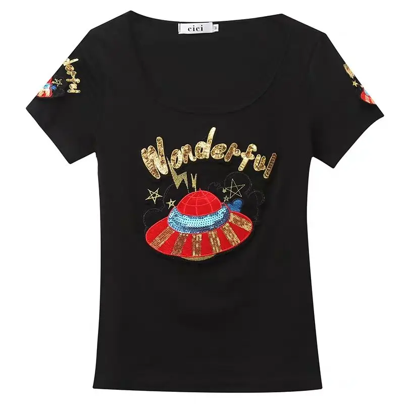

New summer Sequin short sleeve women's T-shirt