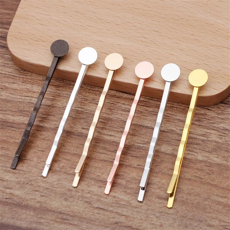 20pcs 6/8/10/12mm Headwear Jewelry Settings Hair Clip Cabochon Base Blank Bezel Trays For Cameo DIY Hairpins Barrettes Making