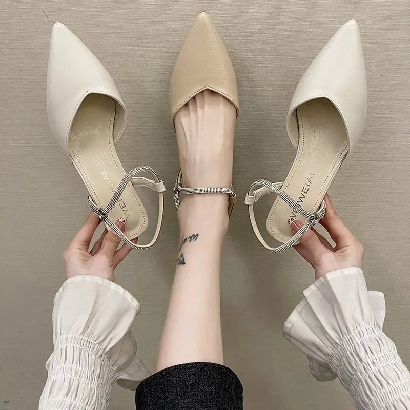 

Block Heels Rhinestone Sandals 2021 Summer Female Shoe Espadrilles Platform All-Match Med Chunky Girls High Closed Clear Comfort
