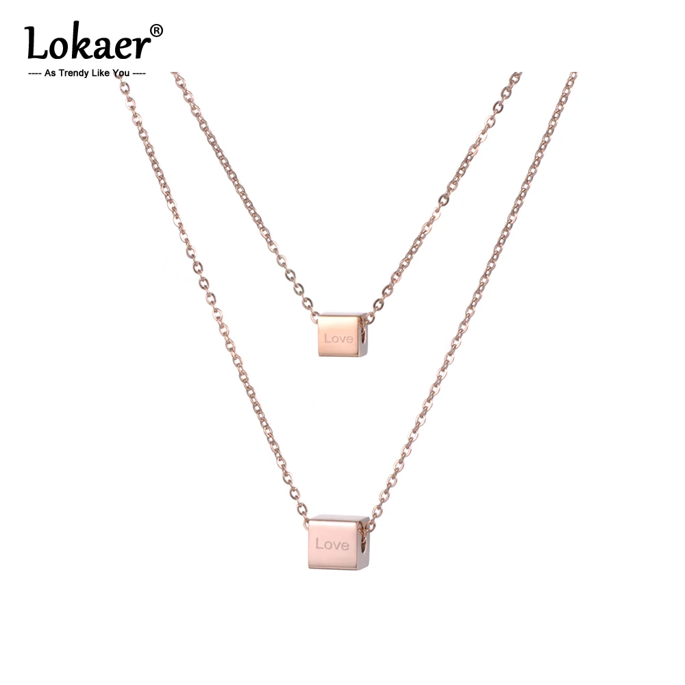 Двухслойное ожерелье Lokaer из нержавеющей стали с надписью Love квадратное подарок