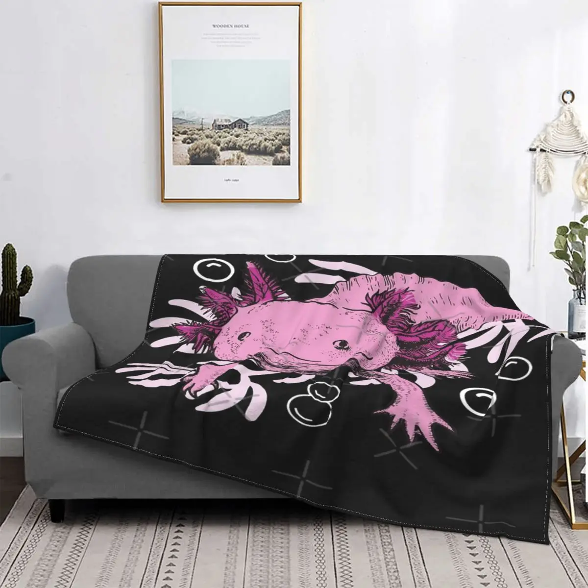 

Axolotl-Manta de cuadros para cama, manta Thermal de Anime, color Coral, Rosa