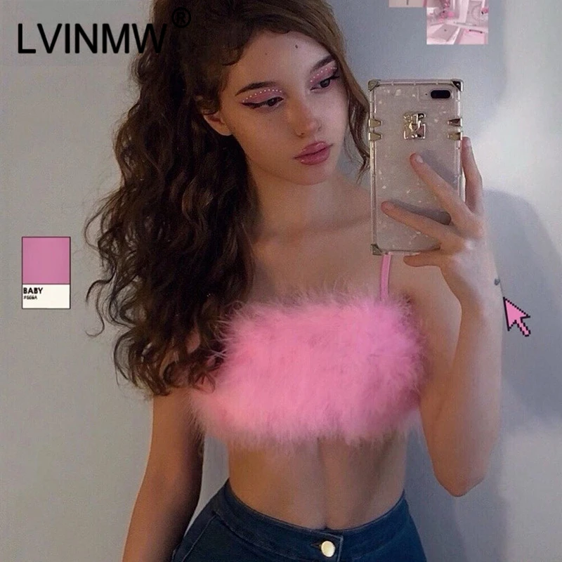 Топ укороченный LVINMW Женский на бретелях спагетти модный пикантный розовый топ с