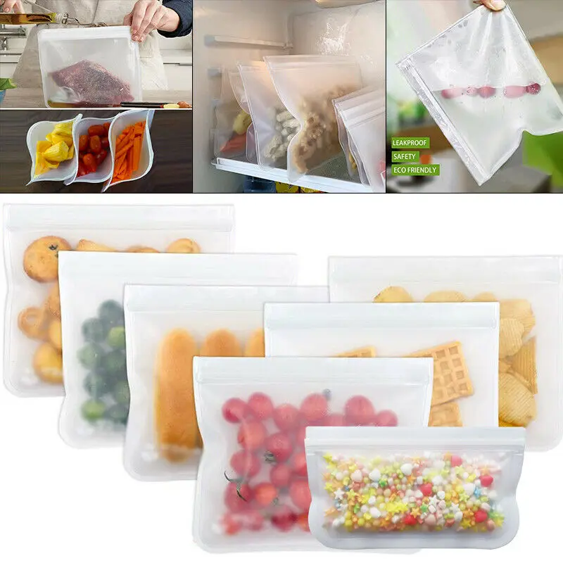 Reusable Ziplock Food Bag Fridge Silicone Food Storage Bag PEVA Leakproof Snacks Meat Bread Fresh Bag Home Kitchen Containers