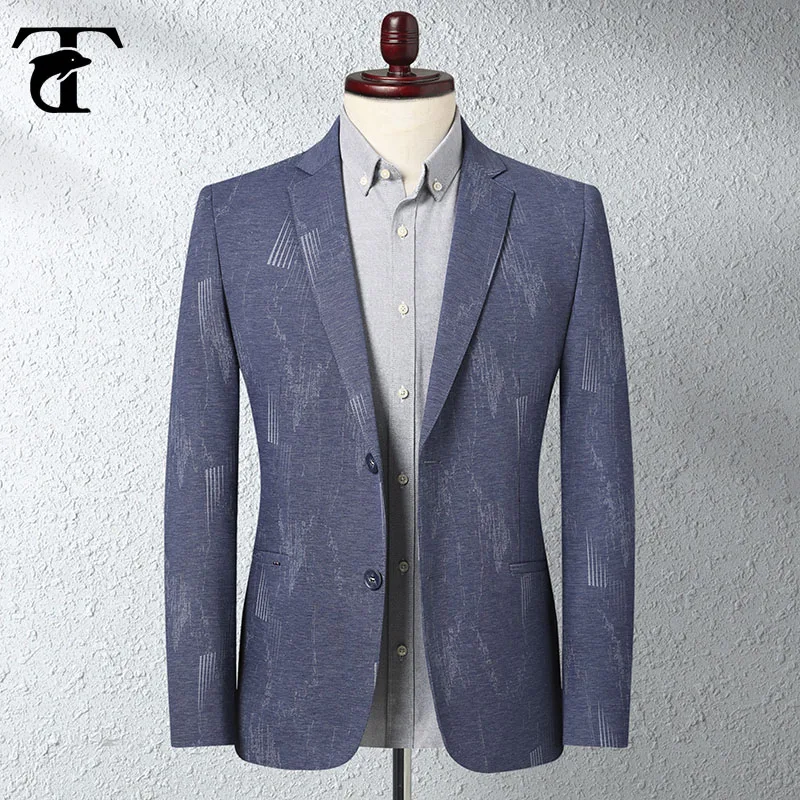 

Slim Fit Men Jacket Vintage Streetwear Business Party Smart Casual Blazer Men Light Blue Two Buttons Printed Wedding Suit Jacket