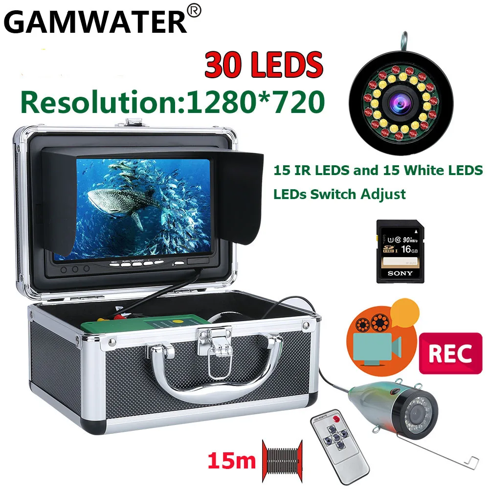 

7'' HD 1080P DVR Fish Finder Underwater Fishing Camera HD 1280*720 Screen15pcs White LEDs+15pcs Infrared Lamp