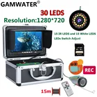 Камера для подводной рыбалки с экраном 7 дюймов HD 1080P DVR, камера для подводной рыбалки с разрешением 1280*720, 15 белых светодиодов + 15 лампочек, камера для рыбалки