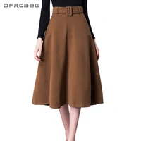 warm vintage women wool pleated skirt with belt 2020 high waist winter mid long plus size wool long skirts saias female