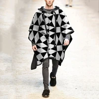 fashion men cloak coats hooded solid color cape 2022 streetwear poncho v neck loose wool coat irregular men long trench black
